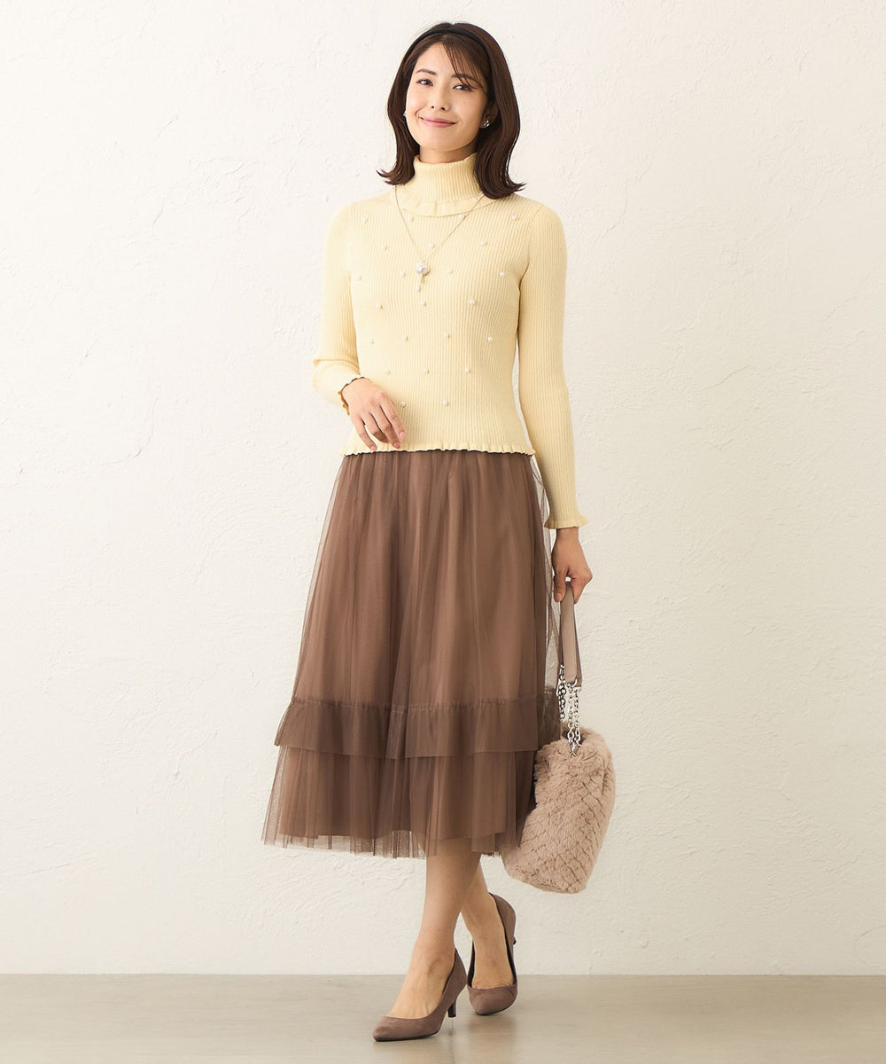 L】パールビジュー ケーブルリブニット(トップス)｜TO BE CHIC(トゥー