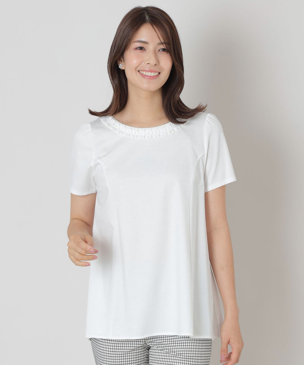 L】タックリボン＆ビジューネック チュニック(トップス)｜TO BE CHIC