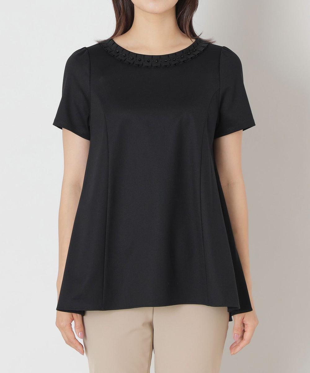 L】タックリボン＆ビジューネック チュニック(トップス)｜TO BE CHIC