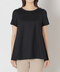 【未使用】TO BE CHIC リボン付きチュニック ワンピース サイズ50 L】タックリボン＆ビジューネック チュニック(トップス)｜TO BE CHIC