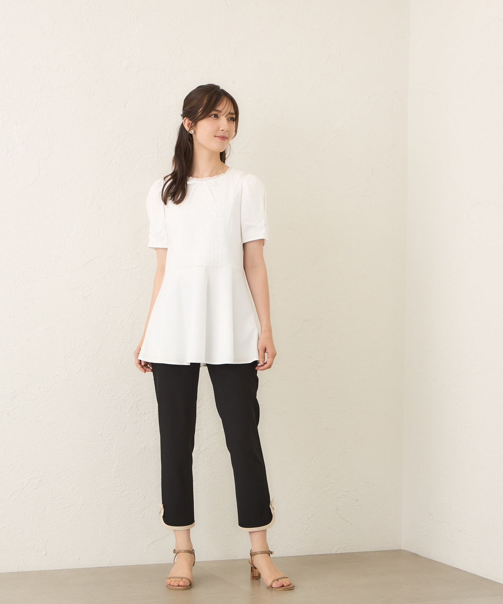 L】コマフリル カットソーコンビチュニック(トップス)｜TO BE