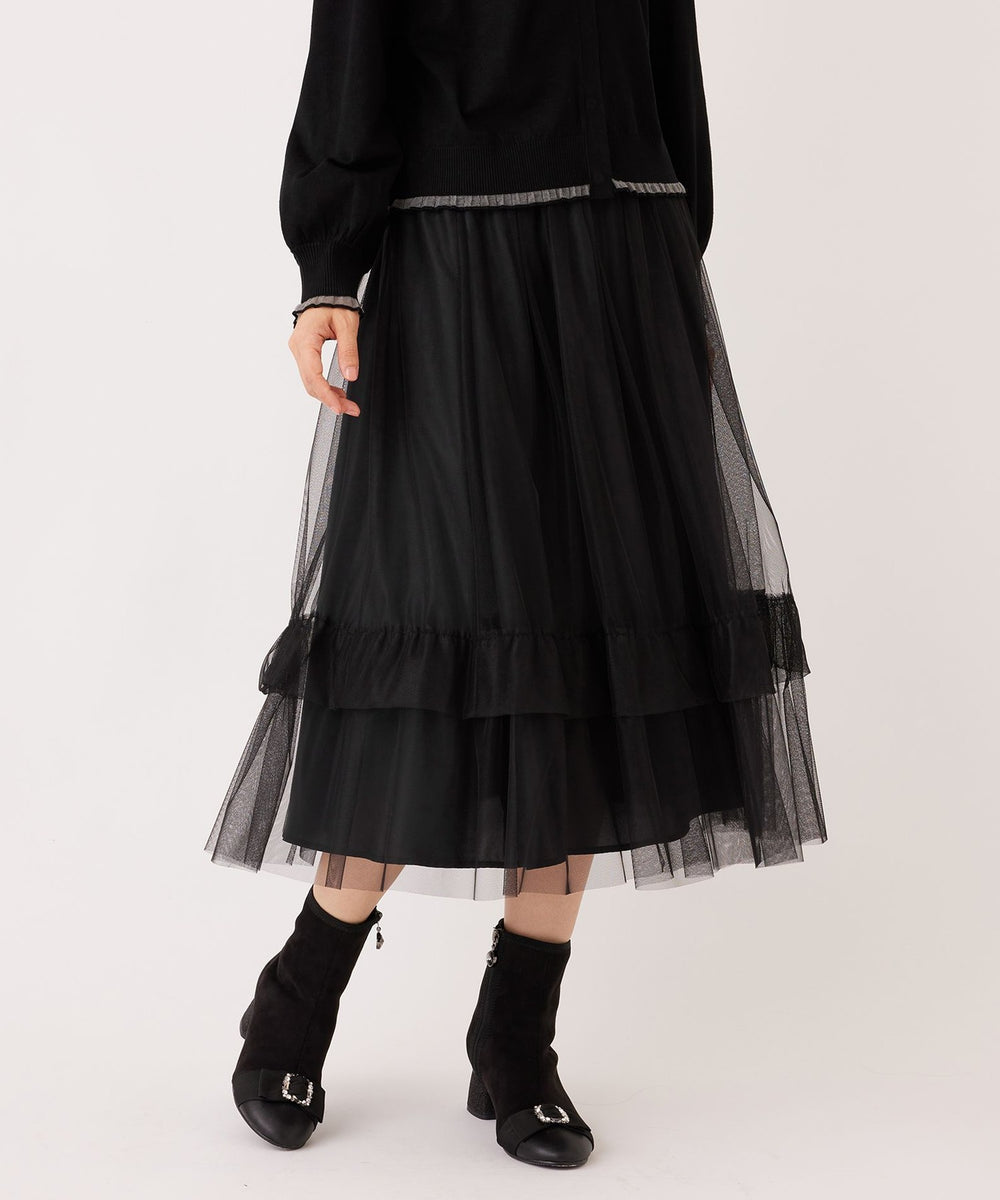 L】チュールヘムボーダー フレアスカート(スカート)｜TO BE CHIC