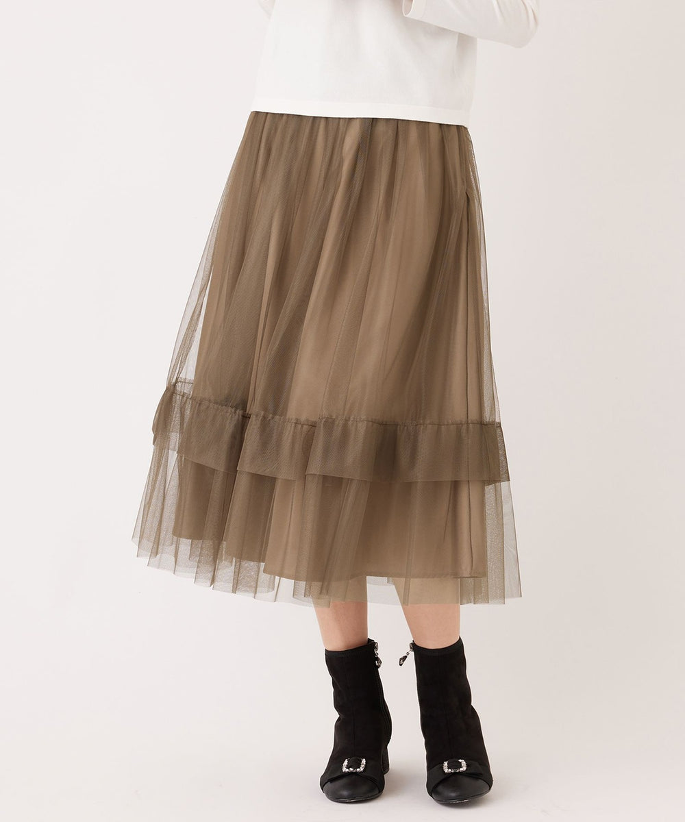 L】チュールヘムボーダー フレアスカート(スカート)｜TO BE CHIC