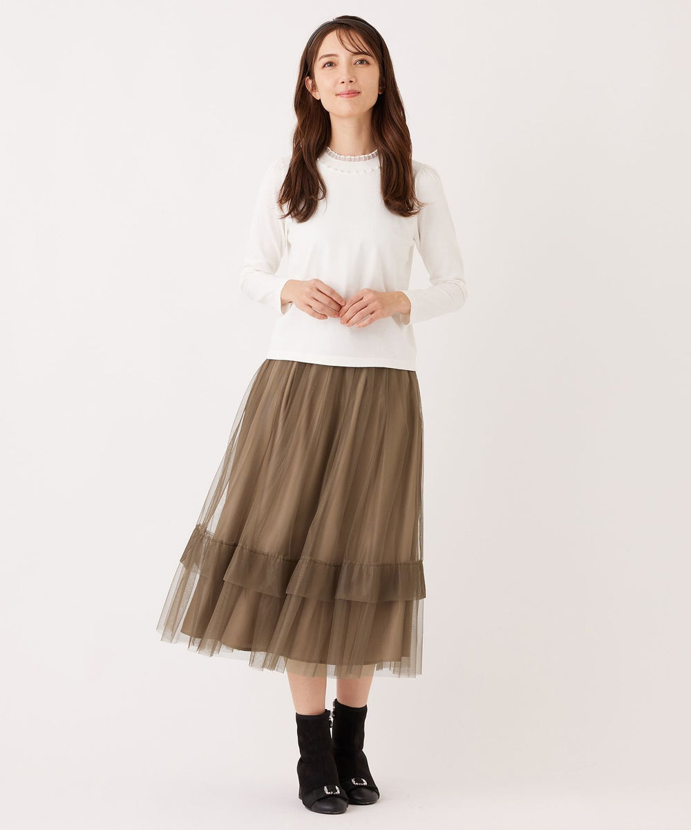 L】チュールヘムボーダー フレアスカート(スカート)｜TO BE CHIC