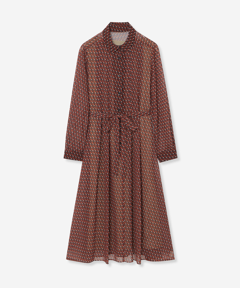 美品【マッキントッシュロンドン】幾何学模様　ワンピース　レッド系　ジャージ 38 美品【マッキントッシュロンドン】幾何学模様 ワンピース レッド系