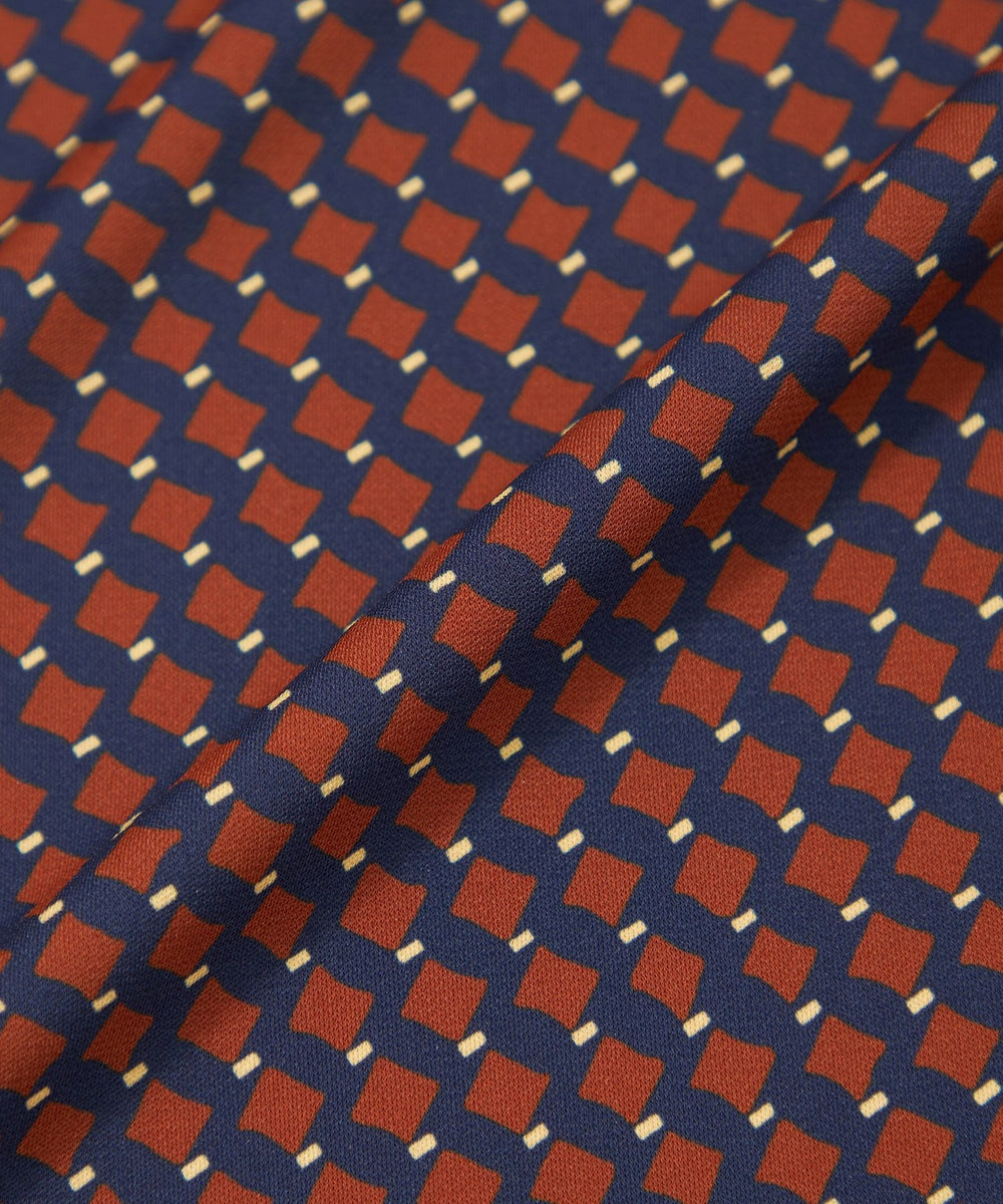 美品【マッキントッシュロンドン】幾何学模様　ワンピース　レッド系　ジャージ 38 ブリティッシュパターンジャージワンピース(ワンピース