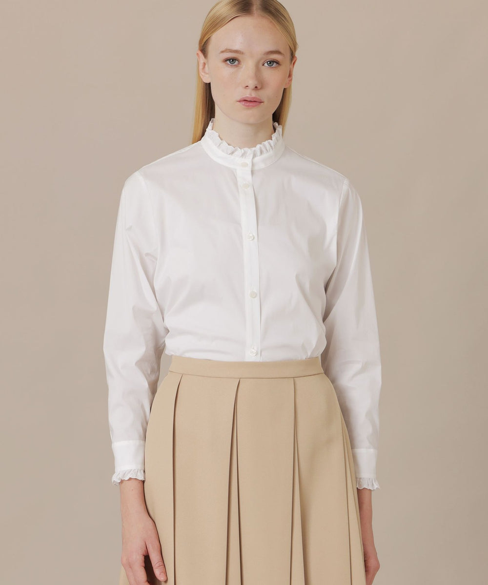 コットンナイロンストレッチレースフリルブラウス(トップス