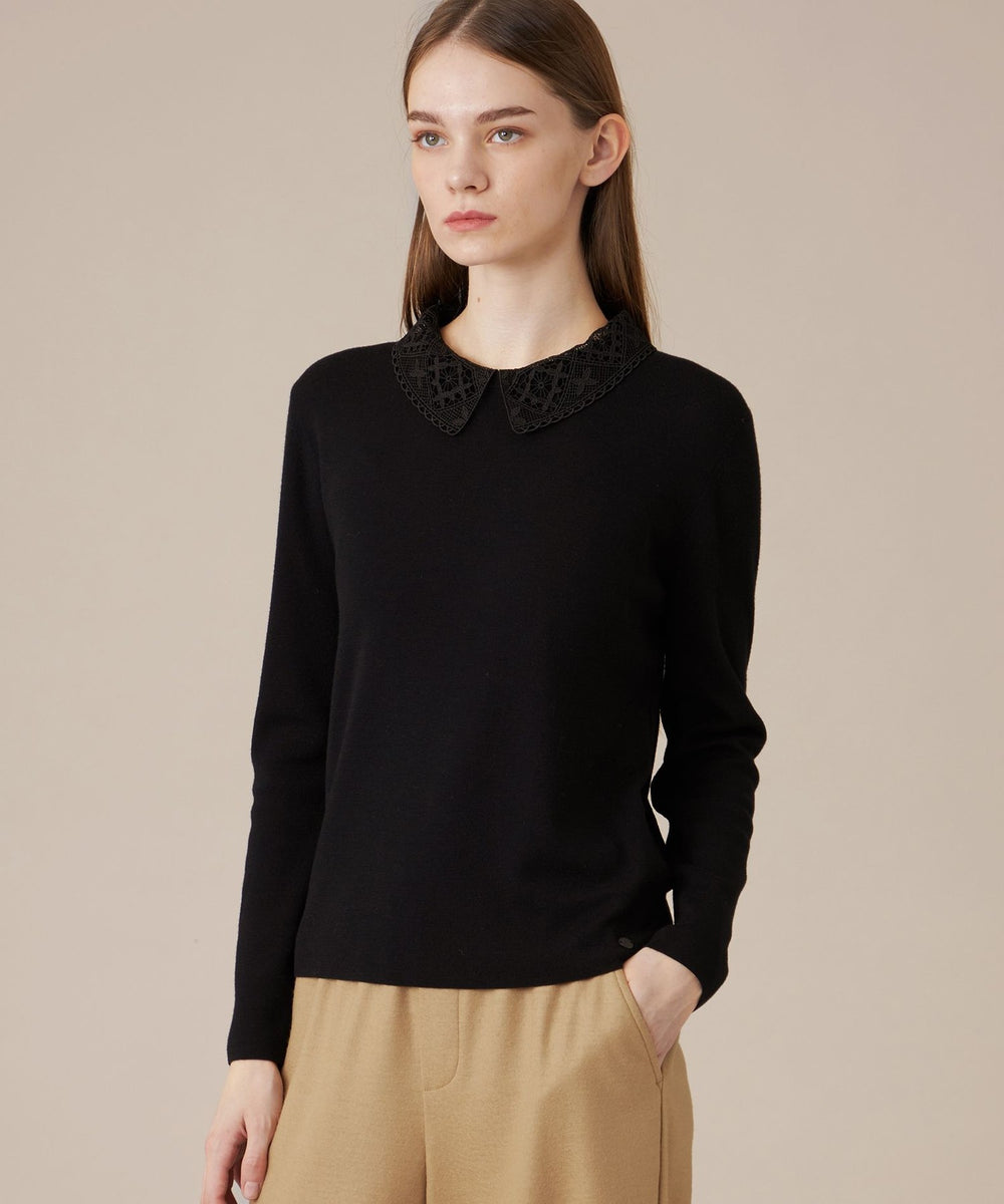 MACKINTOSH LONDON【美品】COLOMBO イタリア 黒 ブラック レースカラーコンビニットプルオーバー(トップス)｜MACKINTOSH LONDON
