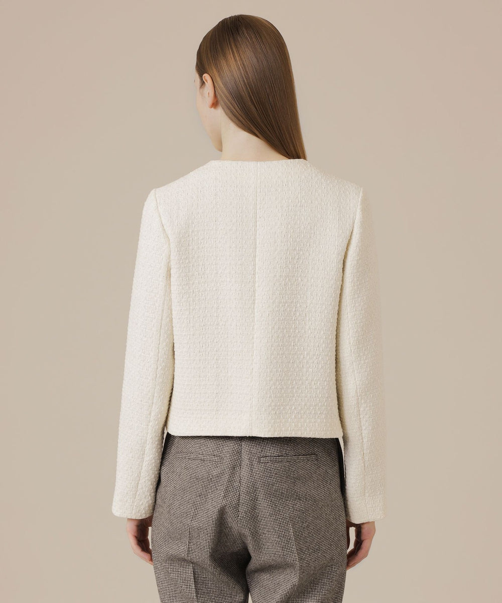 Kiton キートン　ノーカラー　ジャケット　ベージュ　ベルト付き　ウール ラッセルツイード ノーカラージャケット（01-02JG02-204）｜K.T キヨコ