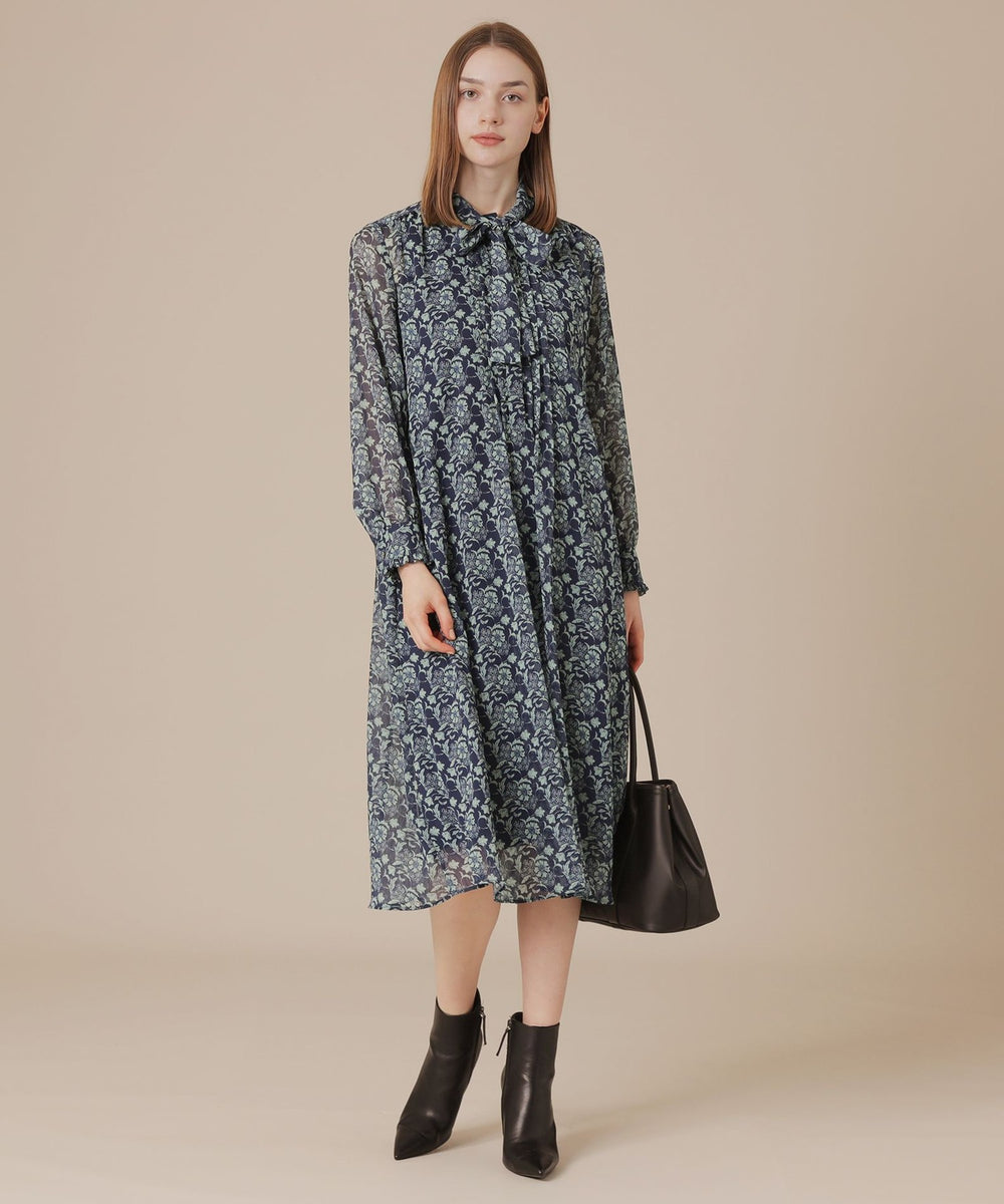 L】【BIBURY FLOWER】バイカラーバイブリークレープワンピース