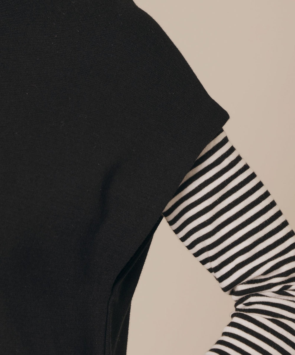 マッキントッシュロンドン　ブラックウールニットフレアロングワンピース38 WEB・一部店舗限定】ランダムリブニットワンピース(ワンピース