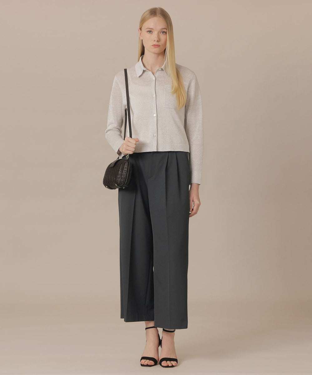 婦人画報4月号掲載】【L】シャイニーリネンニットシャツ(トップス