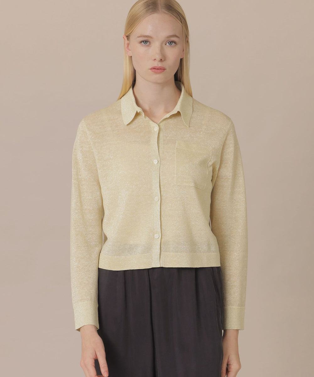 婦人画報4月号掲載】【L】シャイニーリネンニットシャツ(トップス